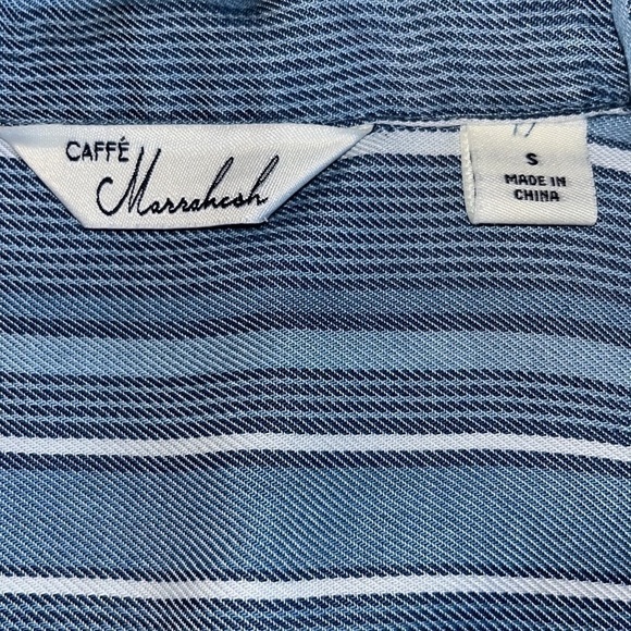 Cafe Marrakesh Blue multi striped short sleeve button down shirt Women’s Small - Picture 7 of 10